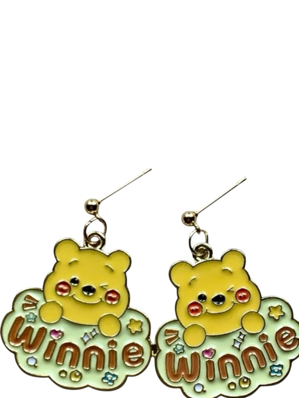 Winnie the Pooh Bear Stud Dangle Earrings Gold, Yellow, & Green